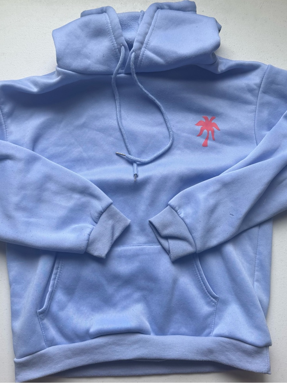 SHEIN Light Blue Hoodie with Coral Palm Graphic | S